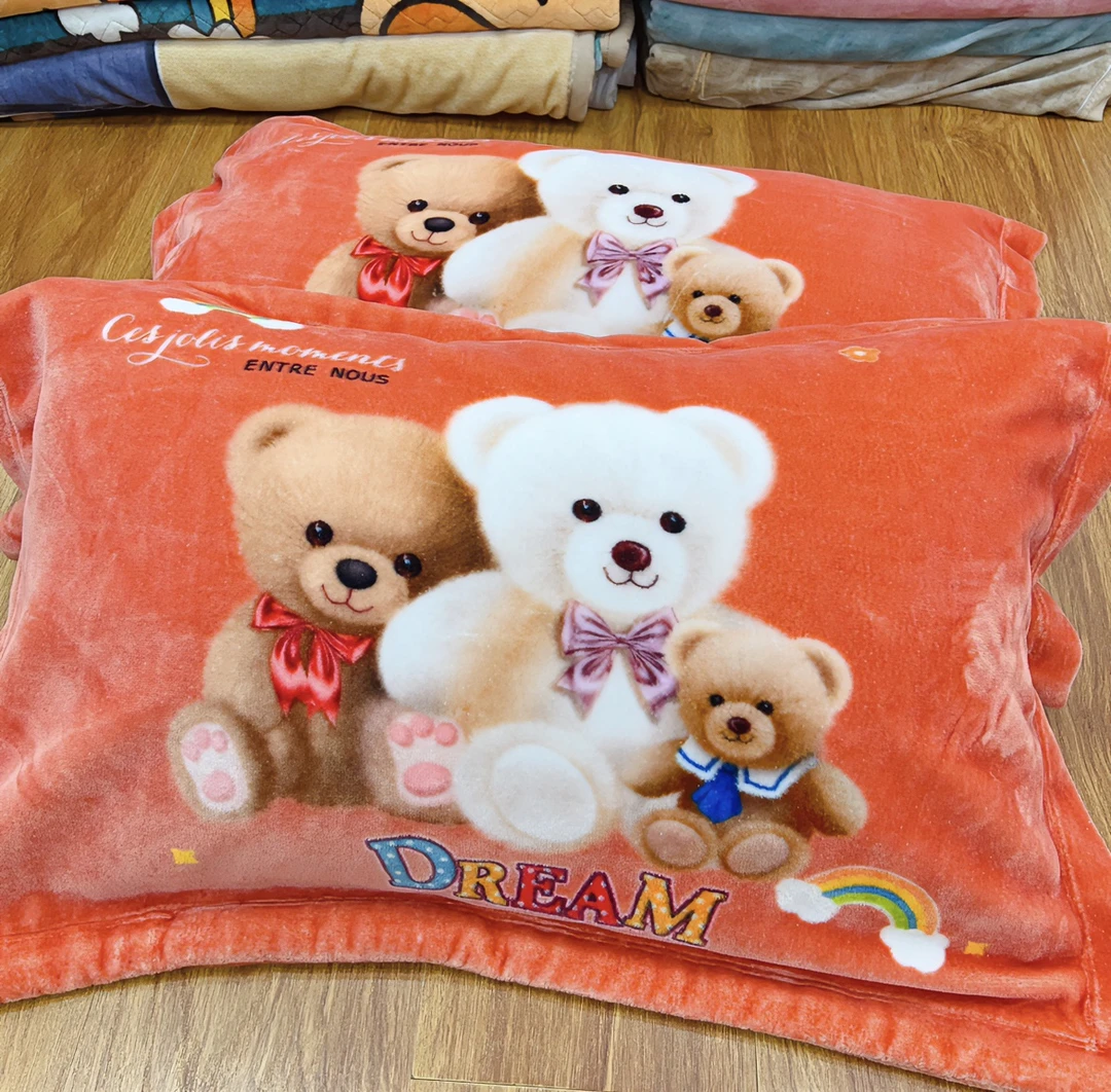 小熊家族枕套一对装加厚枕套一对装高档枕套一对枕头套子可爱加绒