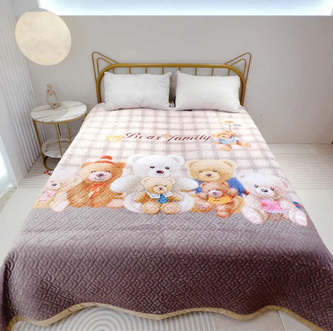 【熊多多2米床盖】2米*2.3米三层夹棉绗缝工艺床单加厚防滑云毯