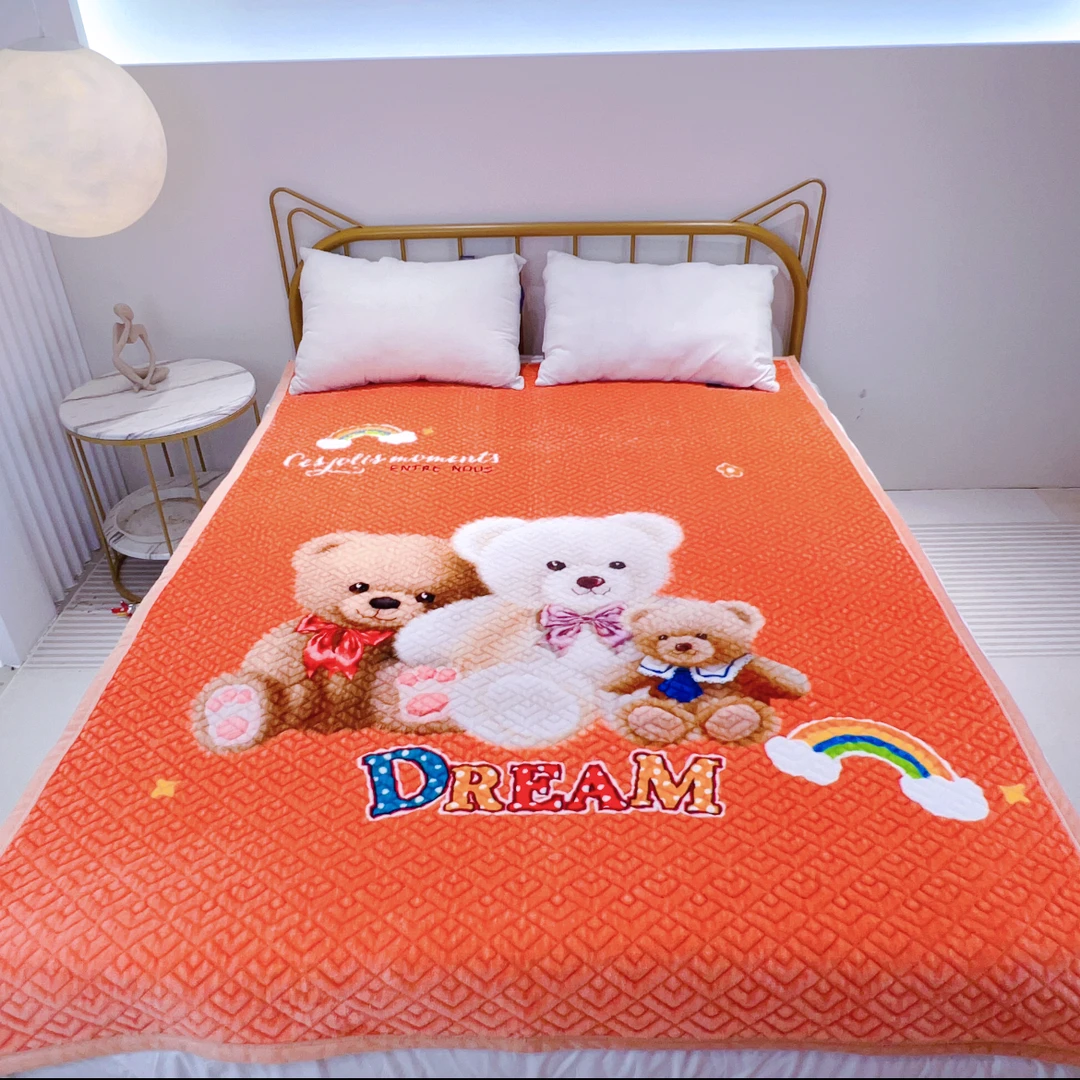 【小熊家族1.5米床盖】1.5米*2米云毯铺床单人床透气双面成人可机洗