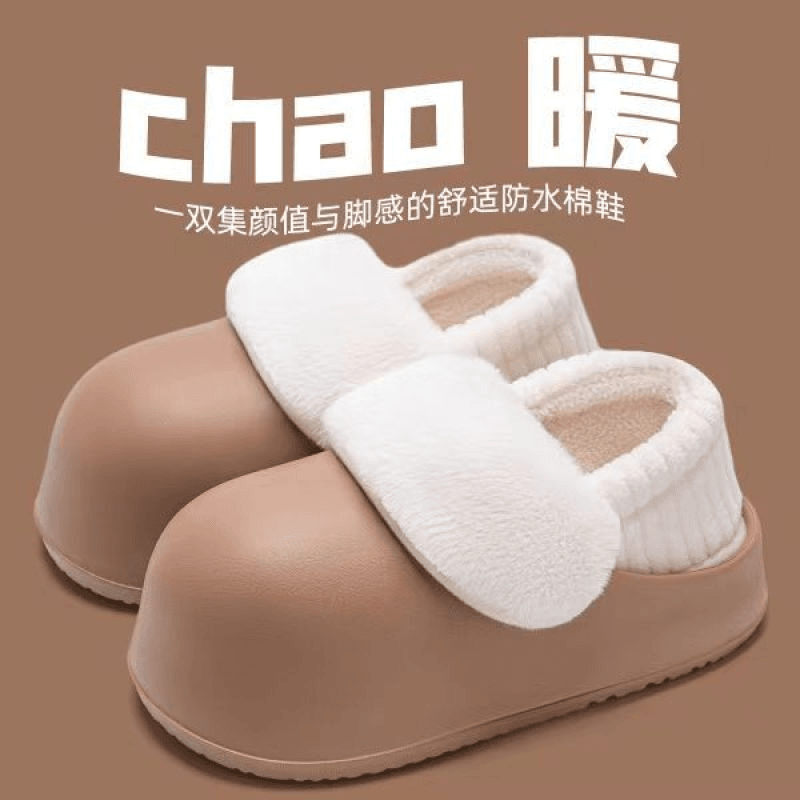 力推两穿202可拆卸防水棉鞋女厚底保暖INS外穿冬季包跟毛毛棉拖鞋
