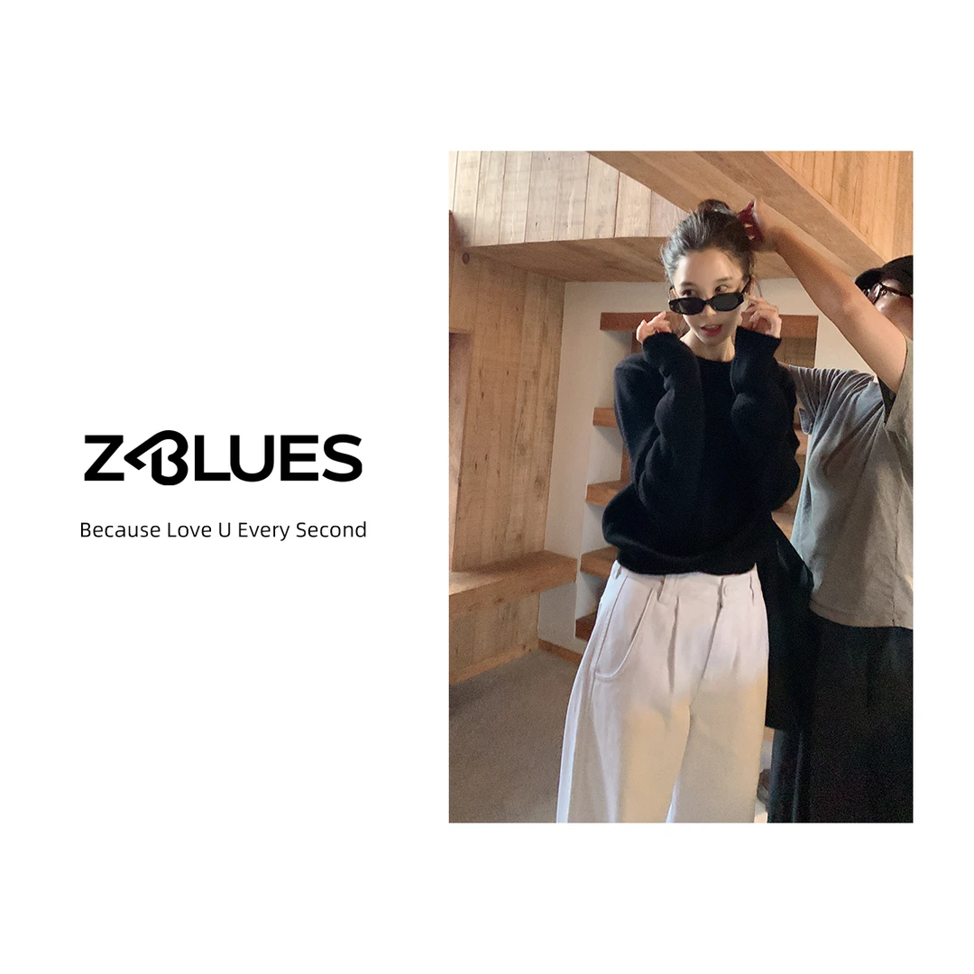 Z.blues【斜月藏诗】100绵羊毛经典圆领长袖套头针织衫YZGZ4007