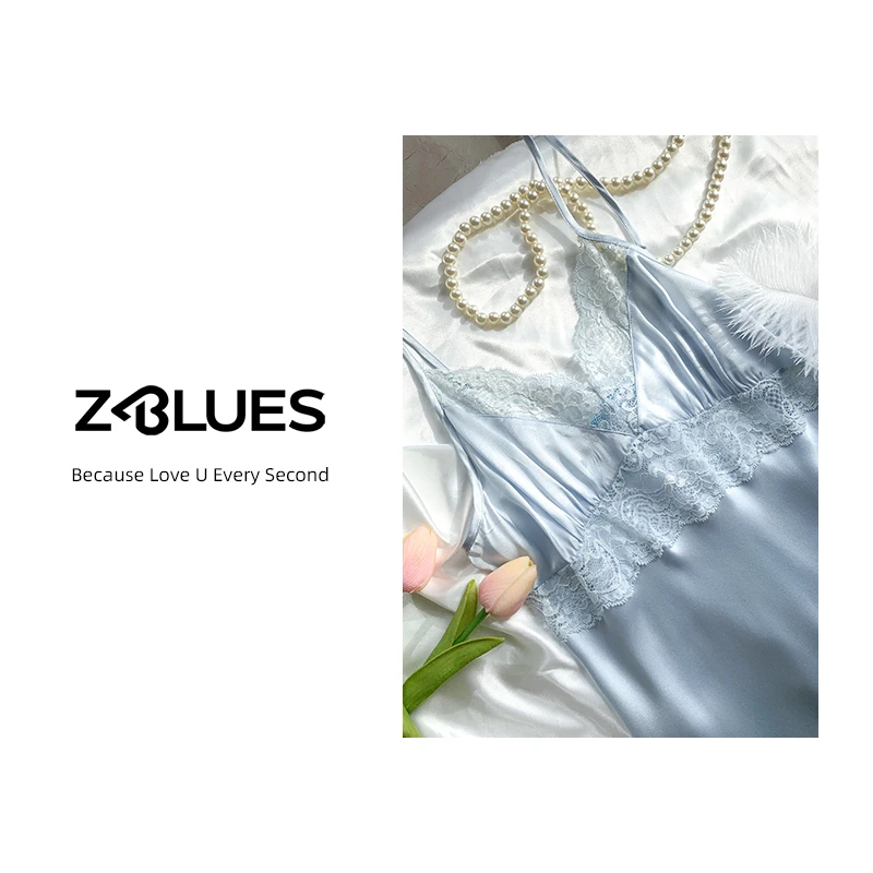Z.blues【夜语澜裳】法式公主缝时尚内里蕾丝桑蚕丝睡裙YZLPDDS011