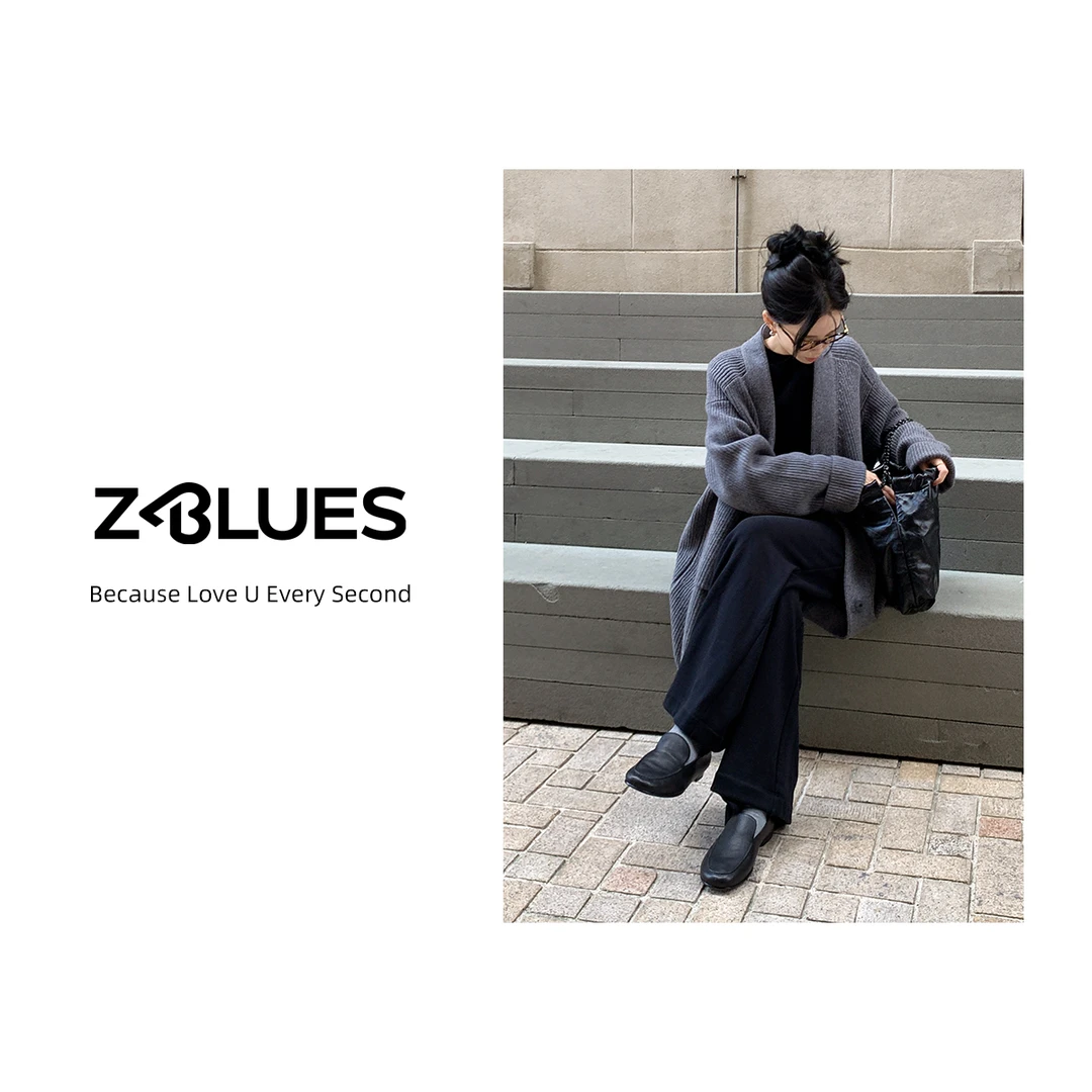 Z.blues【格林往事】秋冬外搭100羊毛气质灰落肩针织开衫YZXG0953