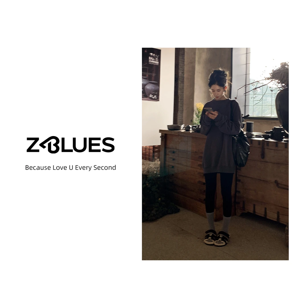 Z.blues【假日新秀】24秋冬韩版深灰色圆领卫衣YZJXYD012