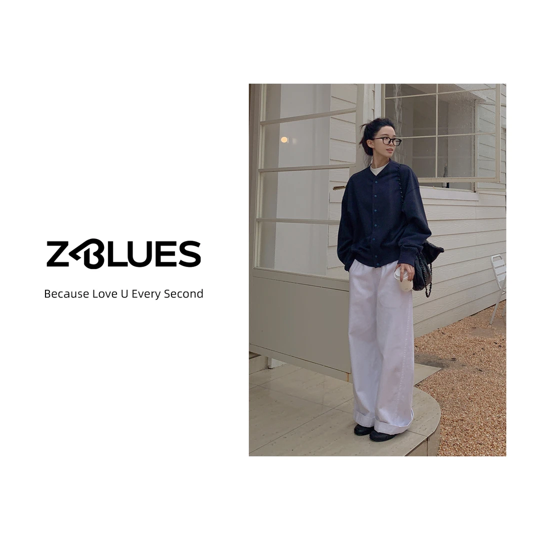 Z.blues【原色温柔】复古藏青蓝纯棉按扣卫衣开衫外套YZJXY4501