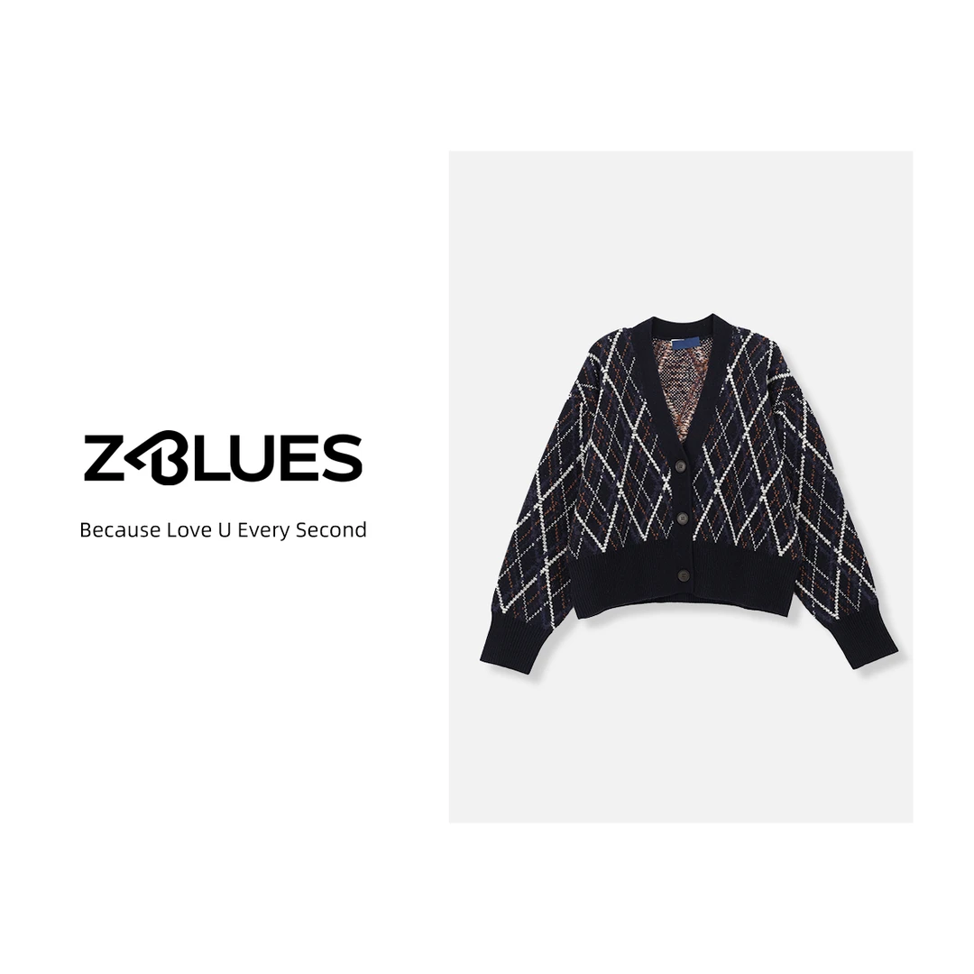 Z.blues【菱格开衫】经典菱形格针织毛衣开衫外套YZJR3284