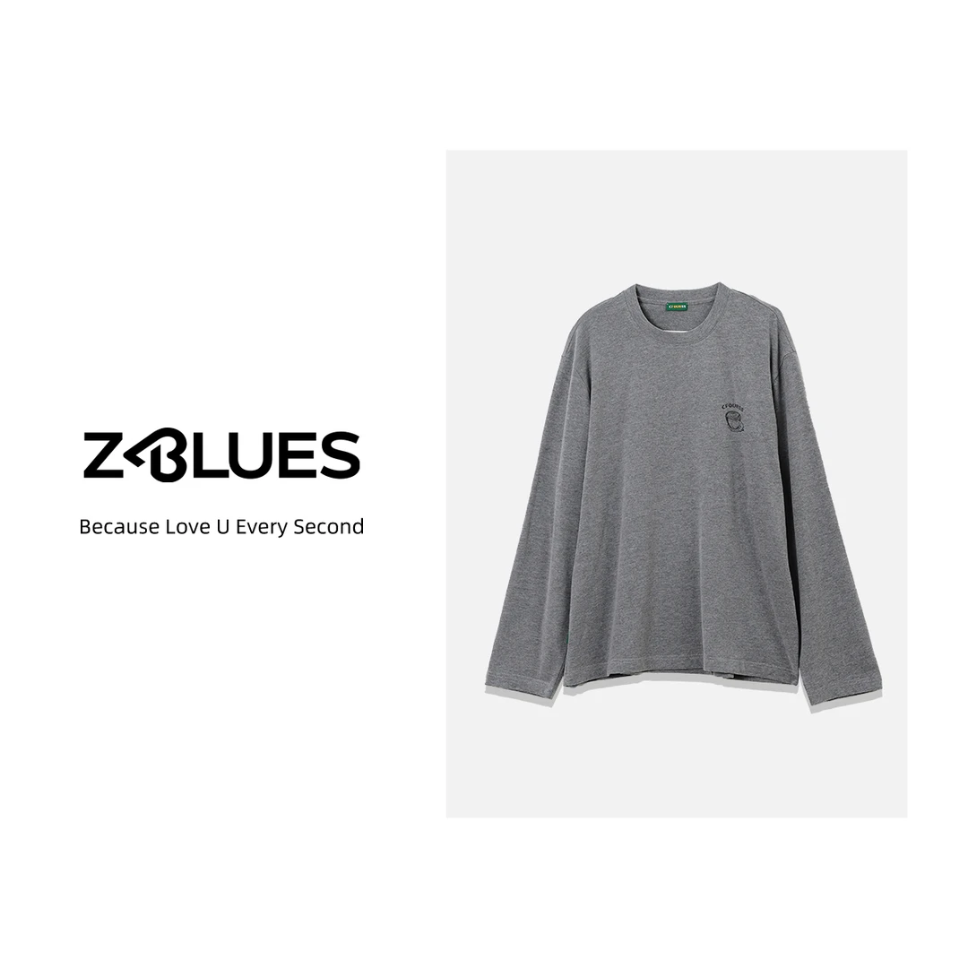 Z.blues【航行万里日】圆领简约风休闲宽松印花长袖T恤男士YZCF4514