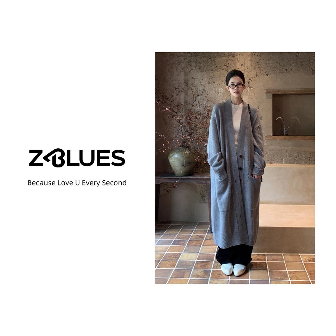 Z.blues【日隙循环】26支重磅1OO绵羊毛长款云灰针织开衫YZGZ4060