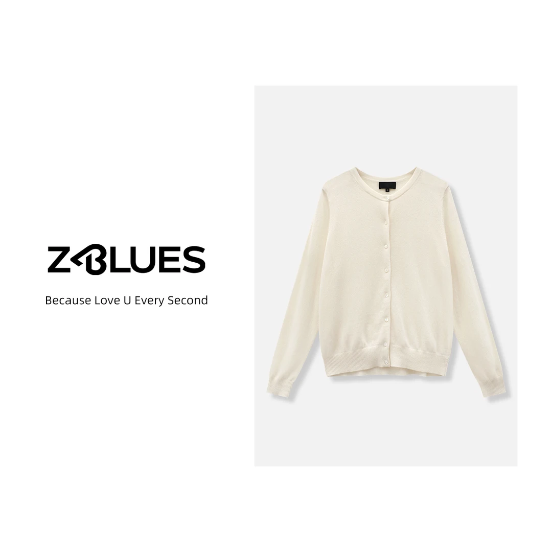 Z.blues【玫瑰海岛】LP同源42S糯白小山羊绒圆领开衫YZDLC208