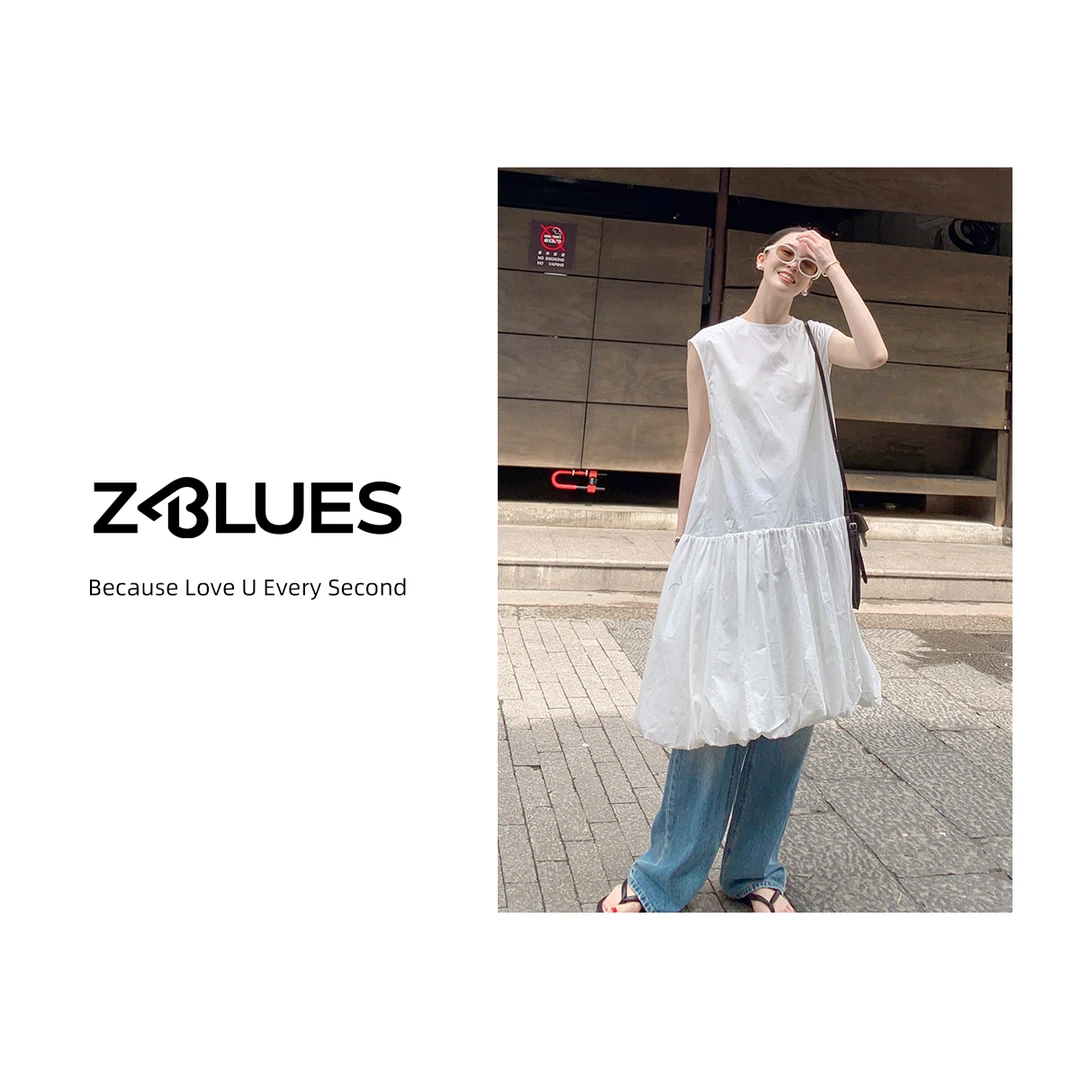 Z.blues【甜美旋律】抽绉全棉素净背心蓬蓬蛋糕连衣裙YZDC1245