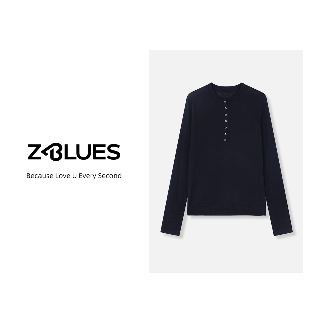 Z.blues【浅浅打个底】秋冬圆领绵羊毛扣扣保暖打底衫YZWZ7472