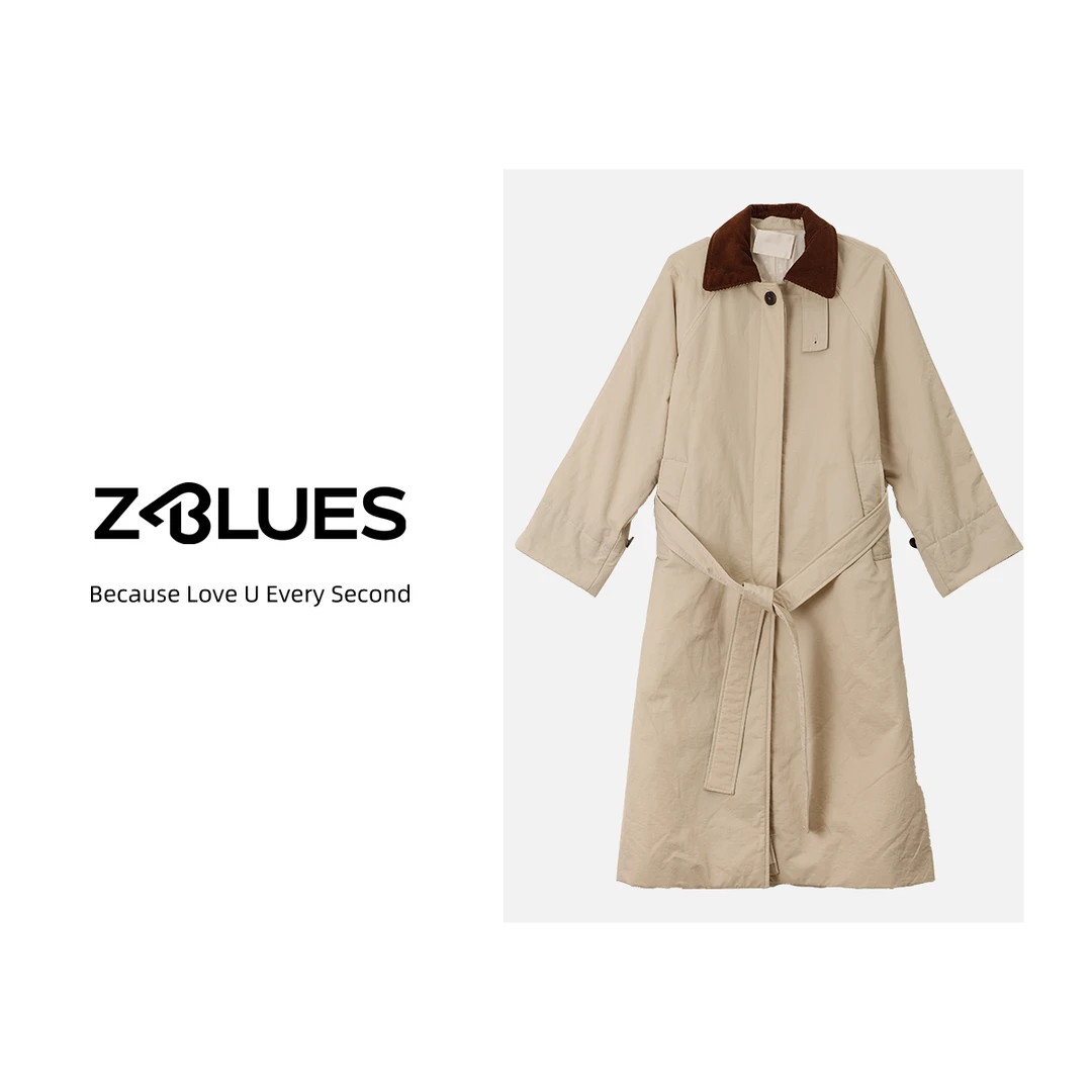 Z.blues【窗前枇杷树】设计感静奢灯芯绒撞边风衣外套女士YZSS140F