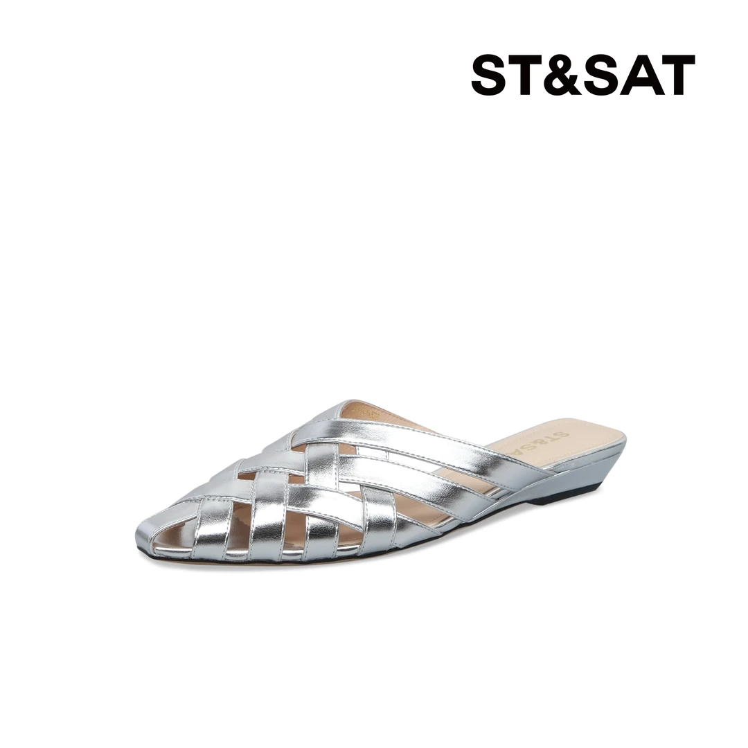 【极简系列】星期六尖头镂空编织包头凉鞋时尚交叉平底SSC3114338