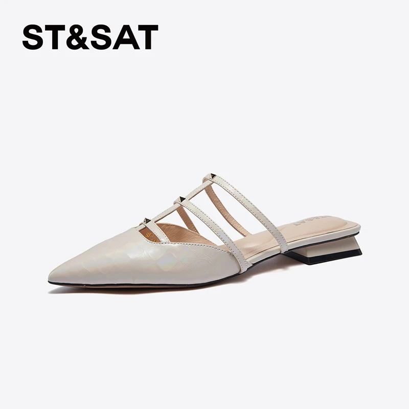 星期六24年新款时尚尖头铆钉细带凉拖鞋SSC3114282