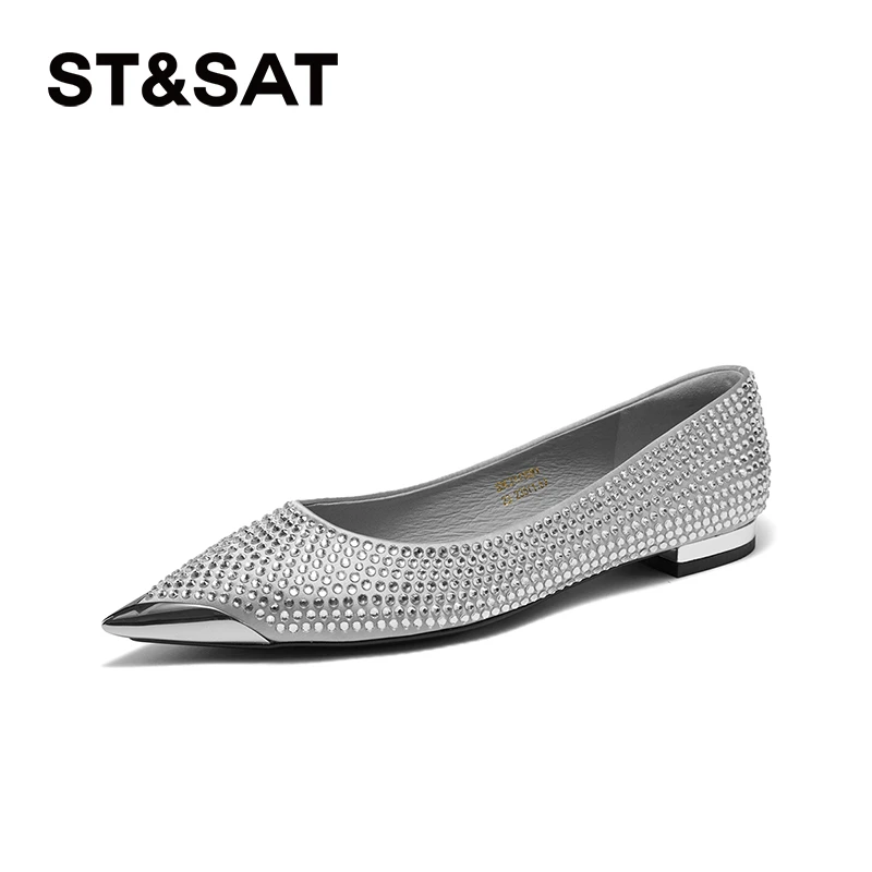星期六24秋新金属尖头满钻平底单鞋SSC3111091