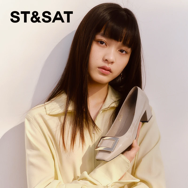 通勤单鞋春季中粗跟优雅搭扣浅口女鞋子SSC1111087