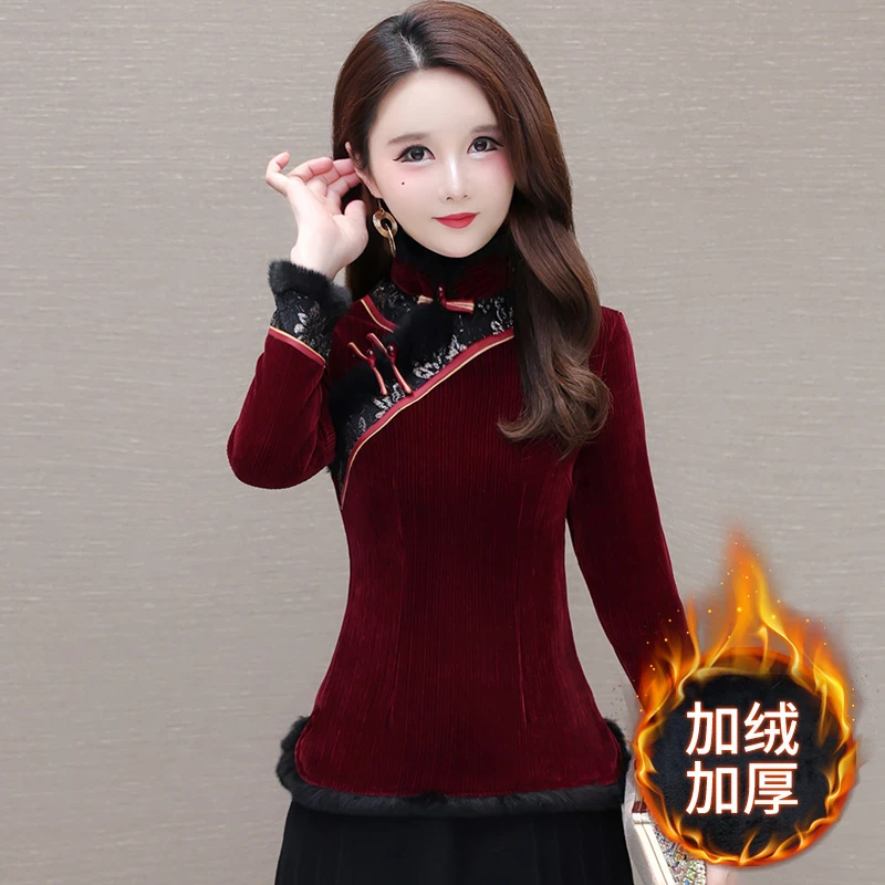 2025秋冬红色旗袍小袄加厚改良版过年拜年服中年妈妈复古中式上衣