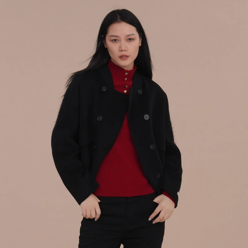 XJ410068A990-XG雪歌冬季黑色短大衣