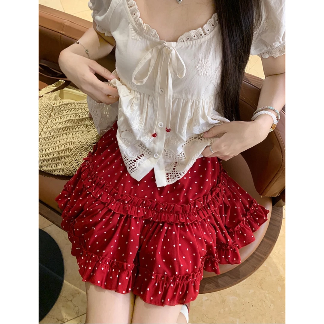 红豆啵啵甜美套装夏季新款半身裙甜美花边蛋糕裙