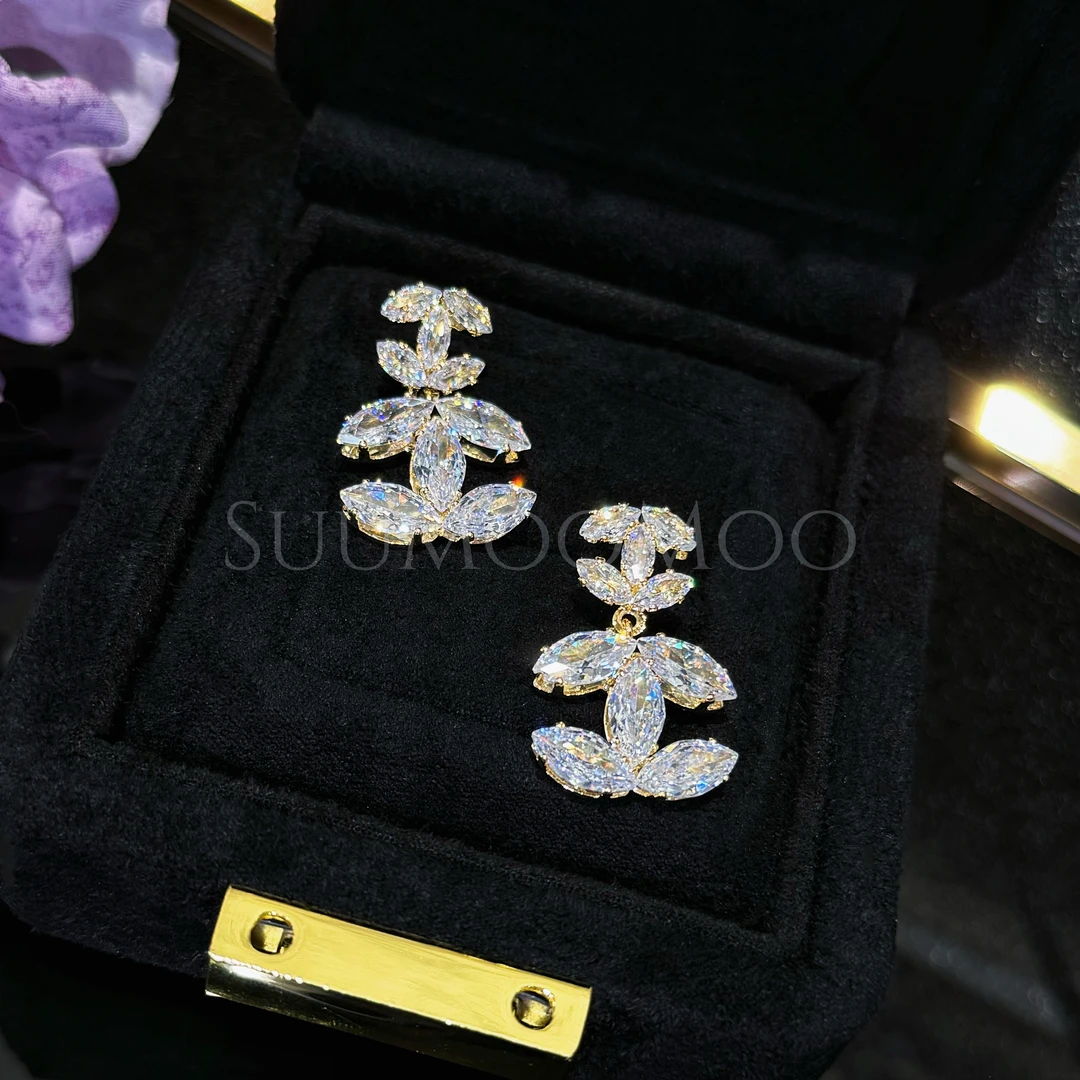 铜合金合成锆石耳饰 法式时尚超闪锆钻耳环