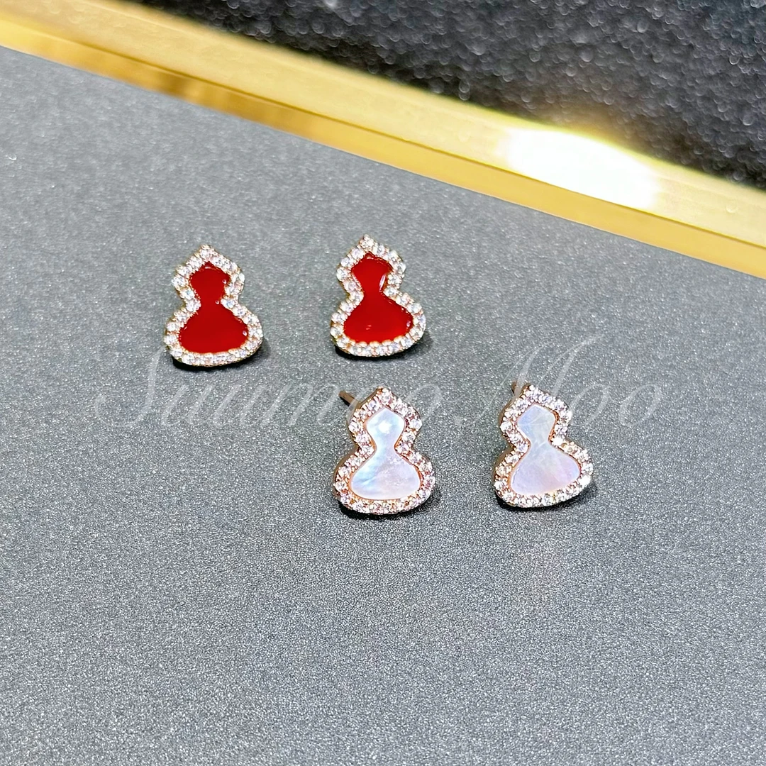 铜合金合成锆石耳饰 时尚经典葫芦耳钉 气质轻奢简约