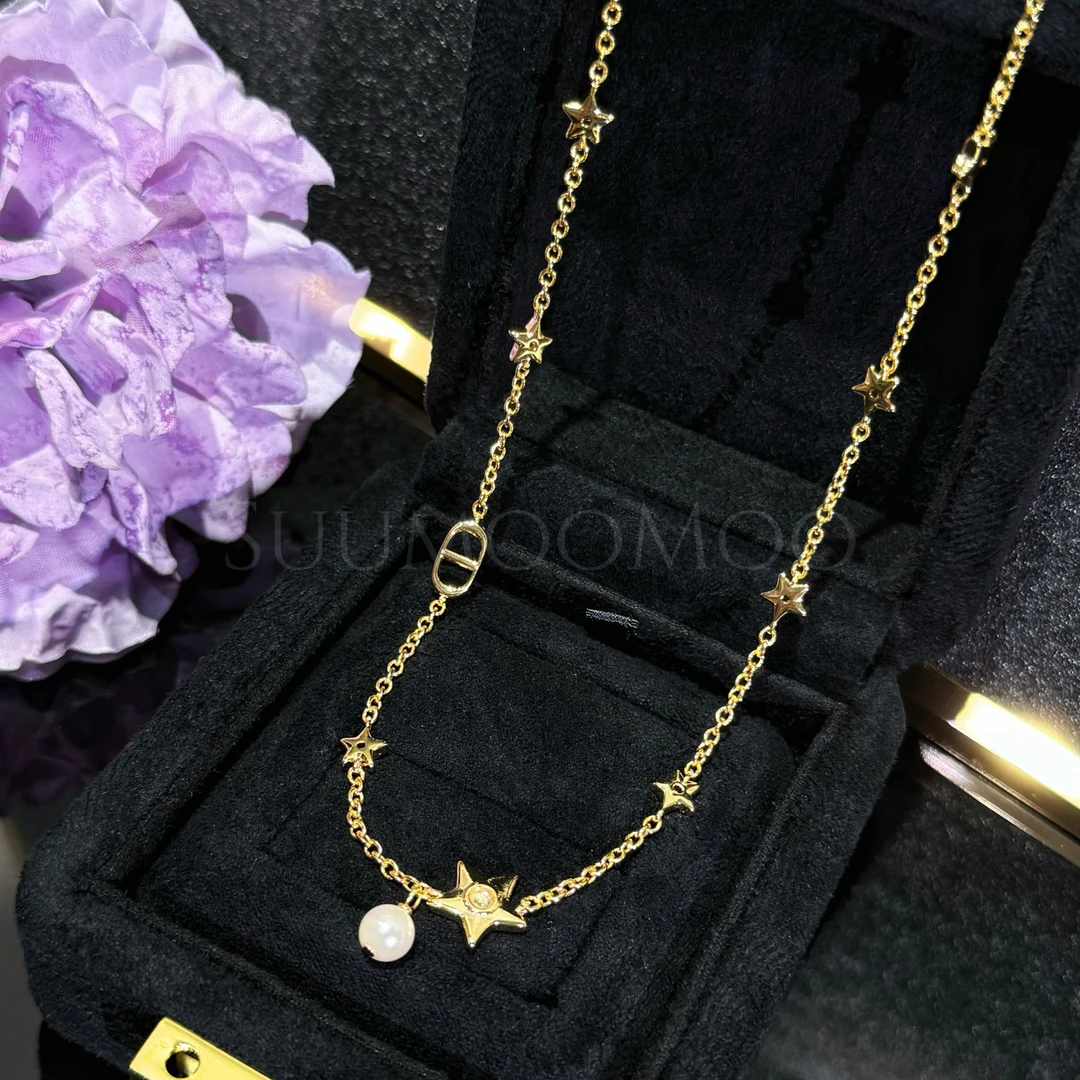 铜合金合成锆石项链 法式时尚星星猪鼻子项链