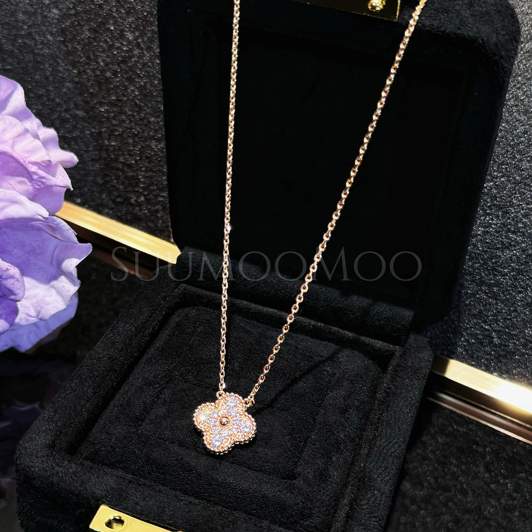 坠链均925银合成锆石 法式时尚满钻花花项链 香槟金 925通体银