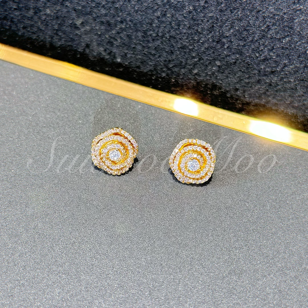 铜合金合成锆石耳饰 法式时尚金色螺旋转耳环