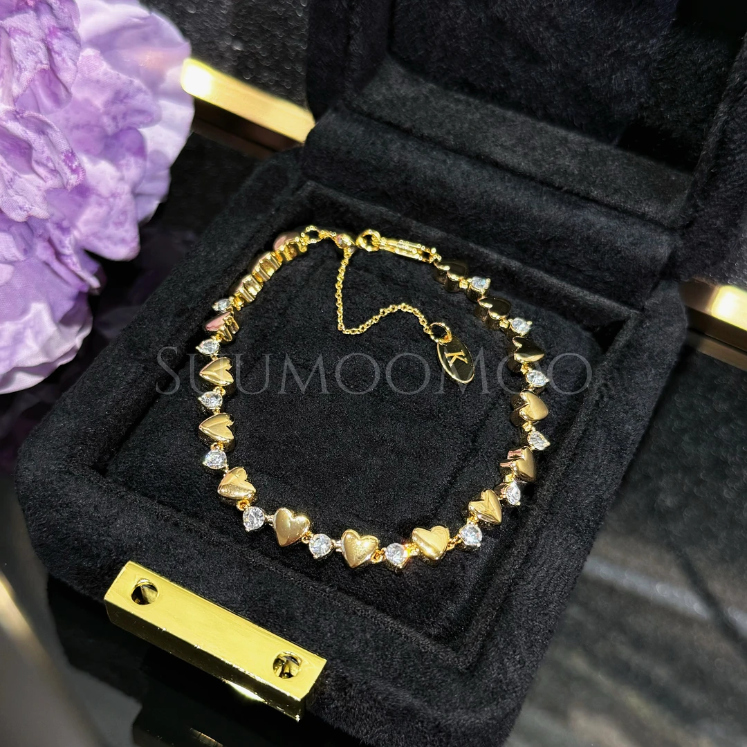 铜合金合成锆石手链 【爱意相连】时尚爱心连串手链