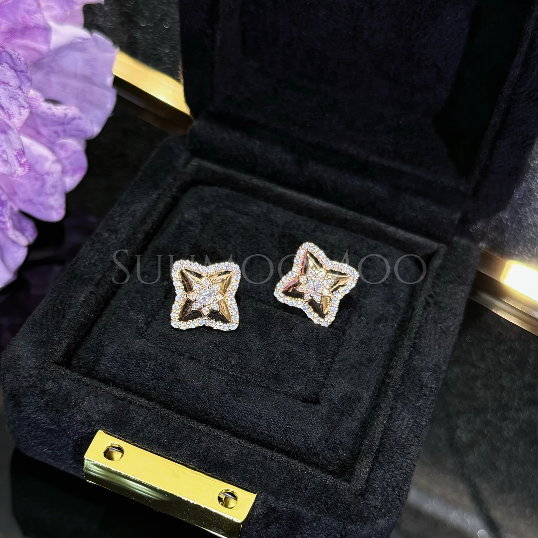 铜合金合成锆石耳饰 时尚四角星耳环
