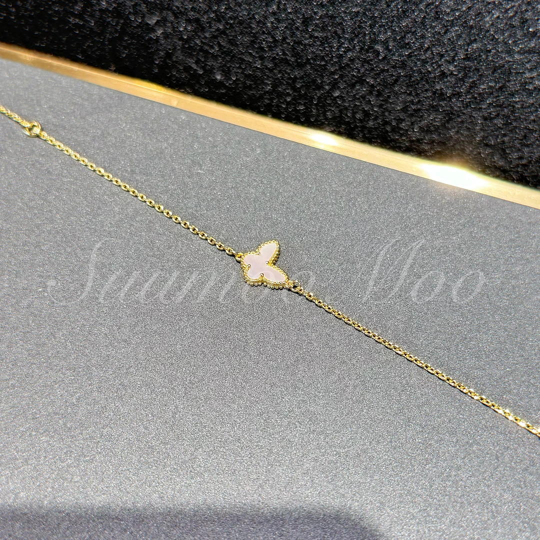 925银合成锆石手链 法式时尚白贝小蝴蝶手链 925通体银