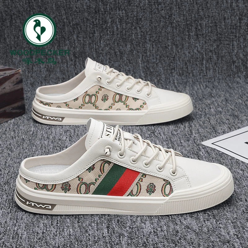 正品啄木鸟夏季男鞋懒人帆布鞋一脚蹬男士半拖透气休闲无后跟潮鞋