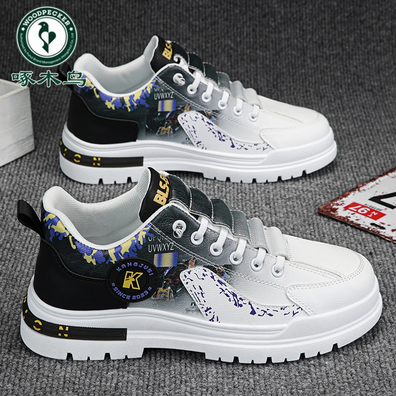 啄木鸟男鞋2025夏季新款潮流百搭休闲青少年厚底内增高运动潮鞋