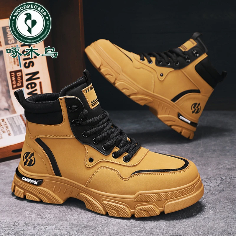 啄木鸟2025秋冬新款马丁靴男英伦风机车工装靴厚底百搭高帮潮鞋