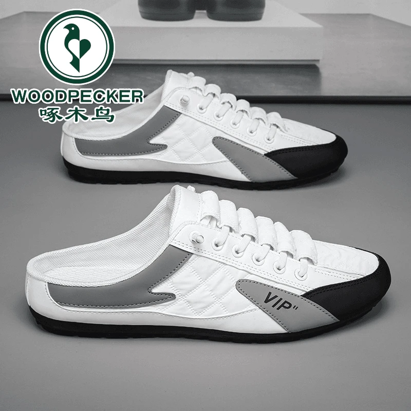 【啄木鸟正品】男鞋夏季新款半拖鞋男百搭透气豆豆鞋懒人一脚蹬