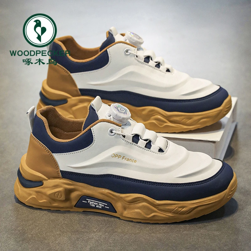 正品啄木鸟男鞋2025夏季度假纽扣时尚百搭休闲旅游厚底增高潮鞋