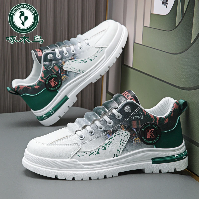 啄木鸟2025夏季新款休闲板鞋男鞋百搭青少年运动鞋增高小白潮鞋