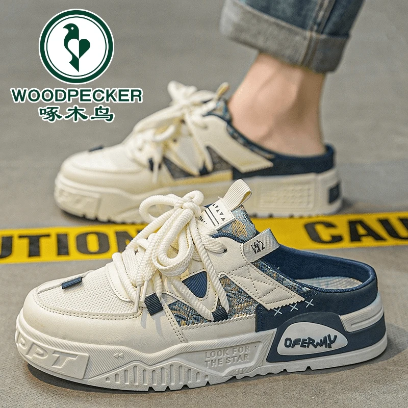 【啄木鸟正品】包头半拖鞋男夏季外穿懒人一脚蹬无后跟男鞋网面板鞋