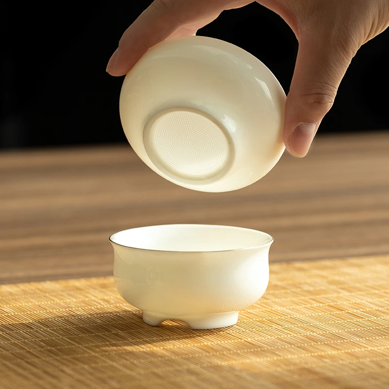 羊脂玉全陶瓷茶漏茶滤白瓷茶叶过滤泡茶公道杯一体滤茶器茶具配件