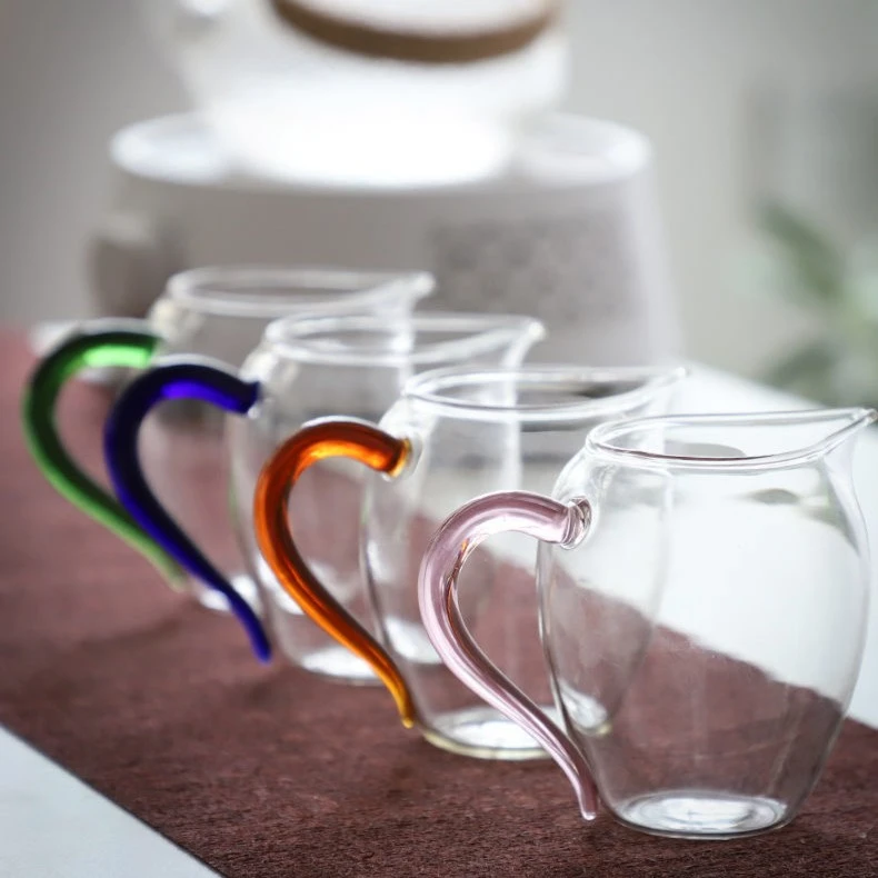 简约创意加厚透明公道杯玻璃彩把耐热家用茶具零配件日式茶海杯子