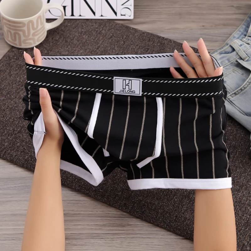 男士内裤男潮流男生棉质透气四角裤学生短裤青年条纹个性平角裤头
