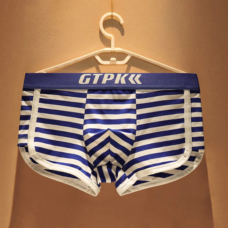 棉质男士内裤舒适透气夏季薄款青年平角裤潮流个性条纹学生四角裤