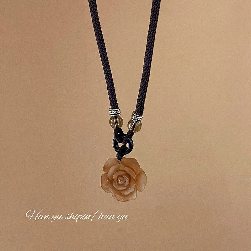 新中式项链 中国风山茶花项链新中式民族风秋冬毛衣链合金项链