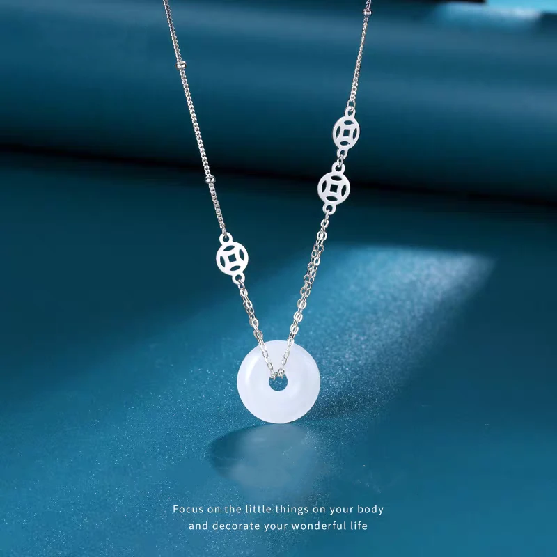 合金项链 白髓平安扣项链新中式民族风项链ins百搭平安扣坠链