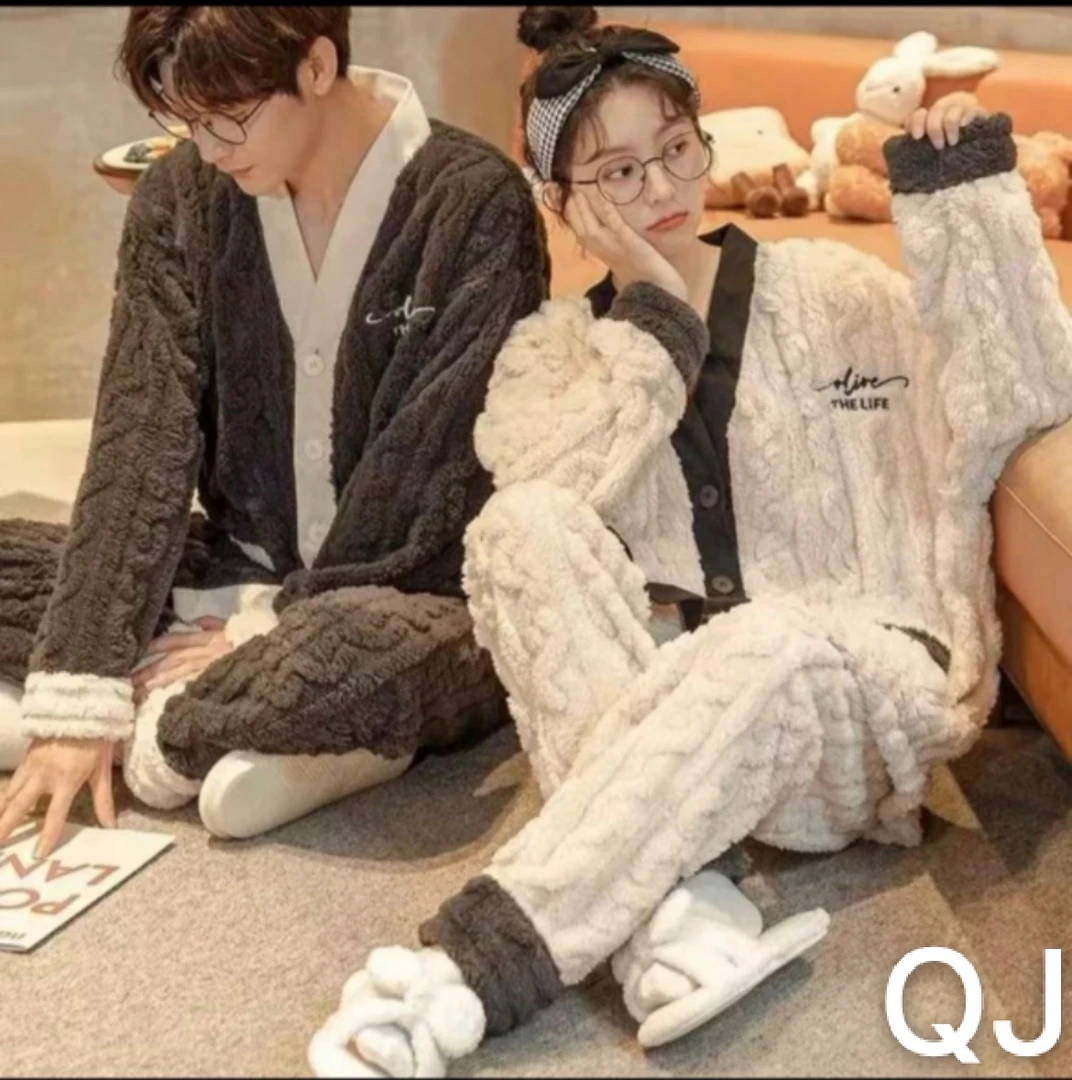 新疆包邮 秋冬新款情侣家居开衫套装