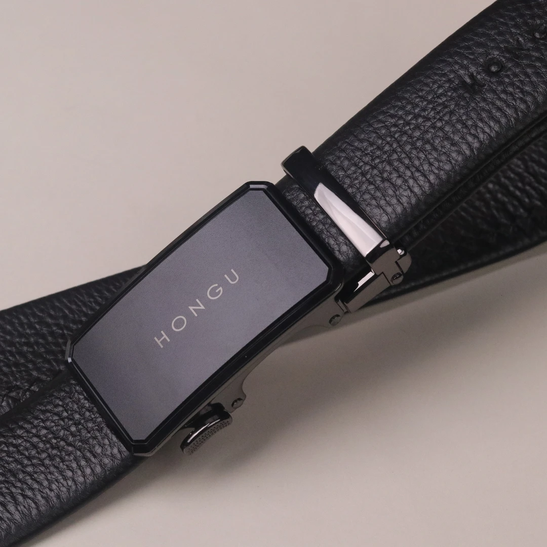 HONGU/红谷男士真皮自动扣皮带黑色经典金色银色商务奢侈带扣百搭