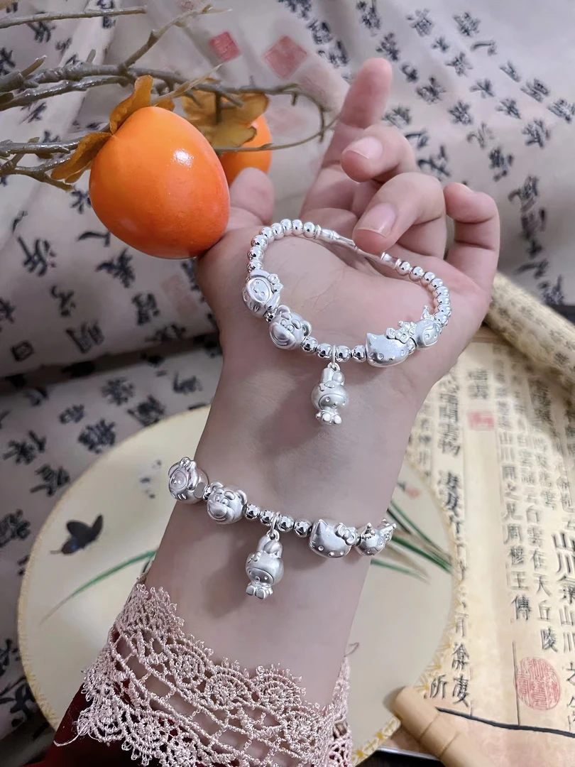 足银银制品 足银999卡通DIY时尚简约精美节节高升轻奢纯银手链
