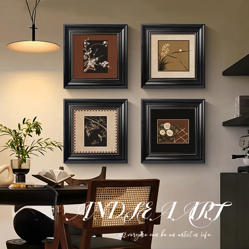 【画为峰】中古餐厅玄关装饰画梅兰竹菊艺术壁画复古客厅挂画