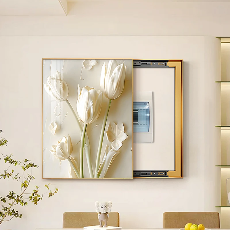 【东方画廊】奶油风电表箱装饰画配电箱弱电源遮挡电闸盒竖款壁画