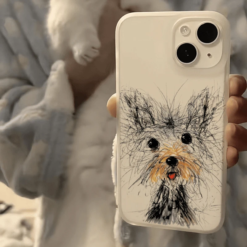 线条狗狗适用iPhone苹果XR15_14_13_12_11promaxs耐摔女手机壳A